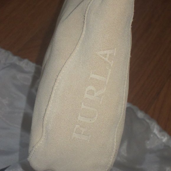 Y2K Furla Italy Ivory Suede & Rope Slouch Purse Handbag w Dust Bag - Picture 3 of 16